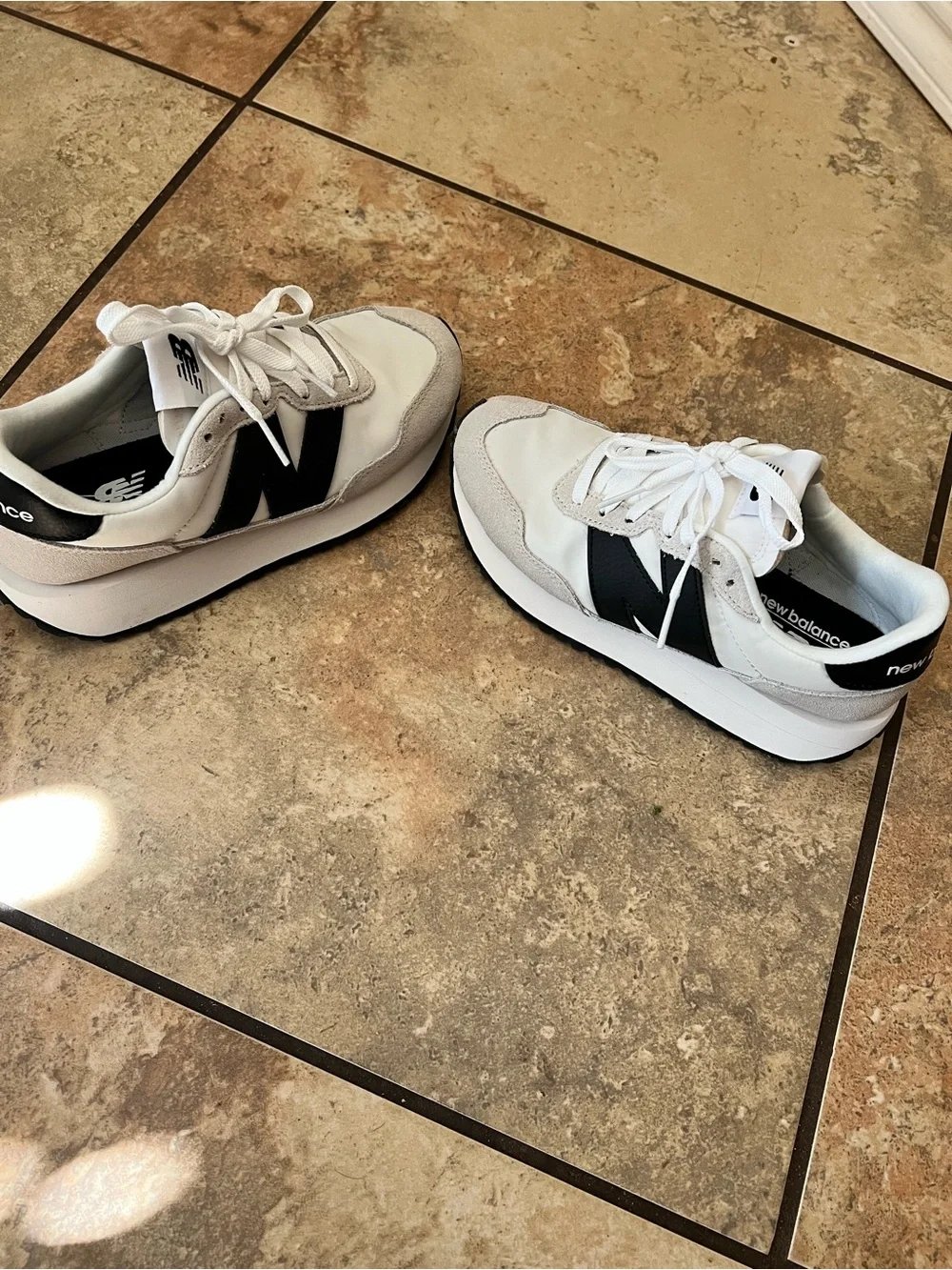 New Balance Women’s White and Black Retro-Style Sneakers